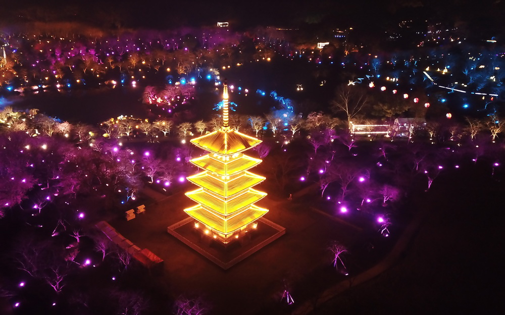 这是3月3日拍摄的武汉东湖樱花园夜景。