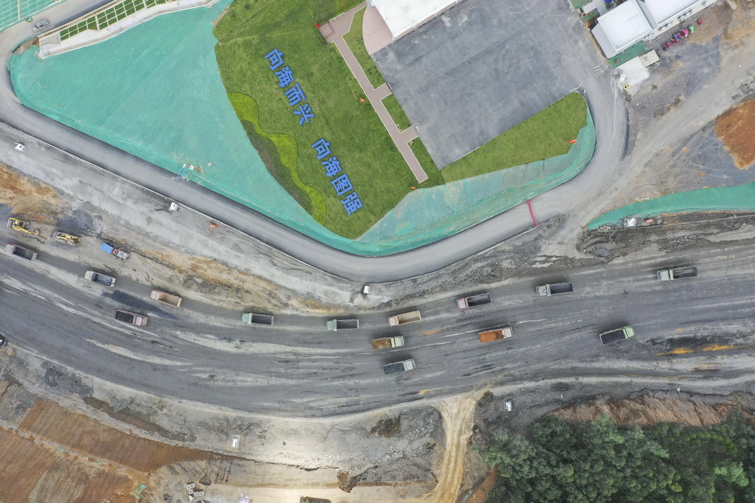 这是7月1日拍摄的平陆运河马道枢纽建设现场（无人机照片）。