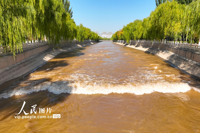 2023年10月24日，宁夏银川，黄河水经唐徕渠横穿整个城市。