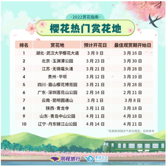 春日出游正当时 墨迹天气携手同程旅行推出赏花指南
