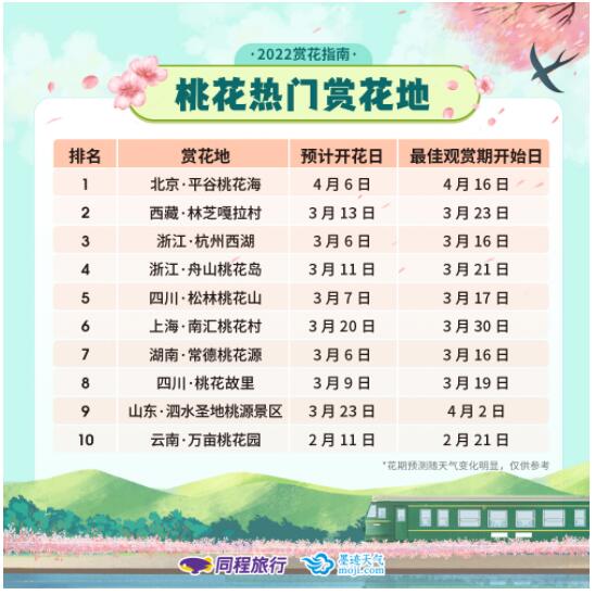 春日出游正当时 墨迹天气携手同程旅行推出赏花指南
