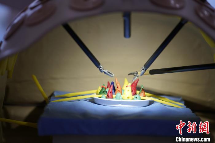 图为博览会上展出的外科手术机器人系统。　刘旭 摄