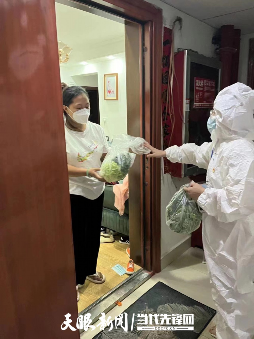 志愿者为甜蜜小镇居民送菜.jpg