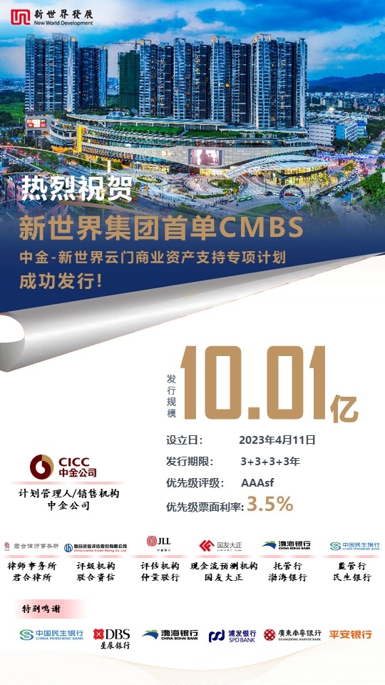 新世界中国成功发行国内首单CMBS 跨出资产证券化重要一步 - 中国日报网