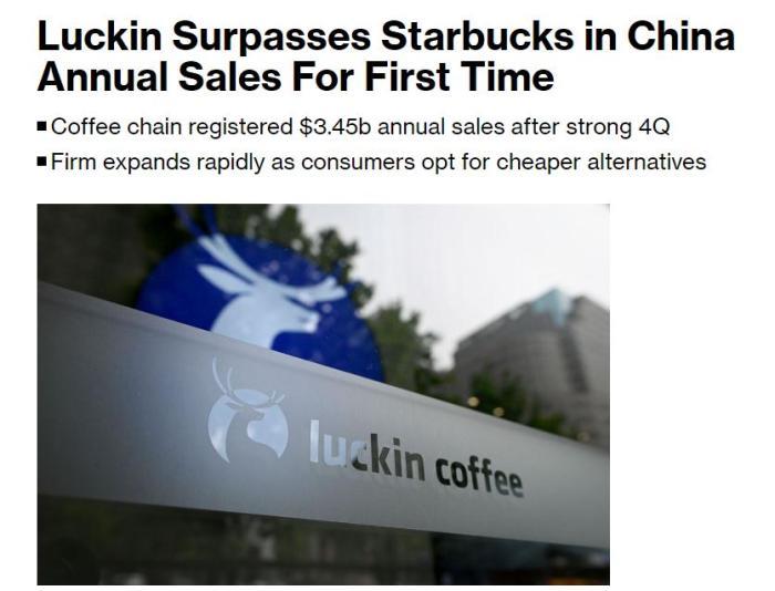 美国媒体：瑞幸首超星巴克，成为中国市场上最大的咖啡连锁品牌